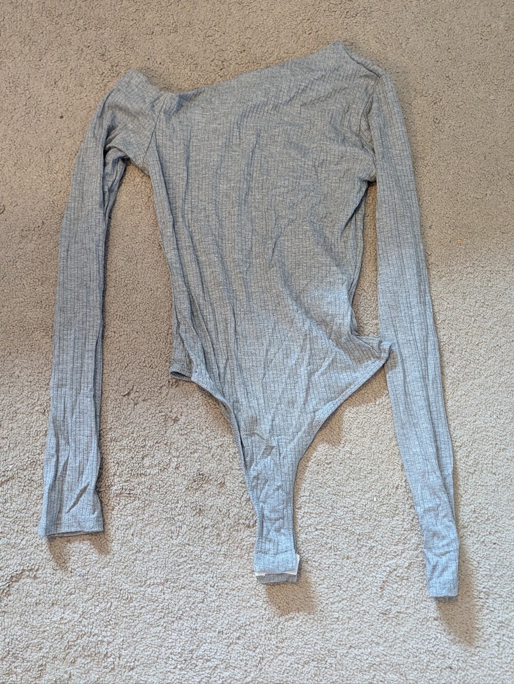 Light Heather Gray Ribbed Long Sleeve Bodysuit